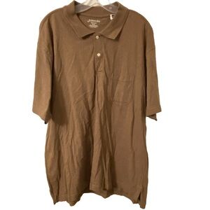 St. John Bay Jersey Polo X Large Short Sleeves Pullover Button Shirt in Brown